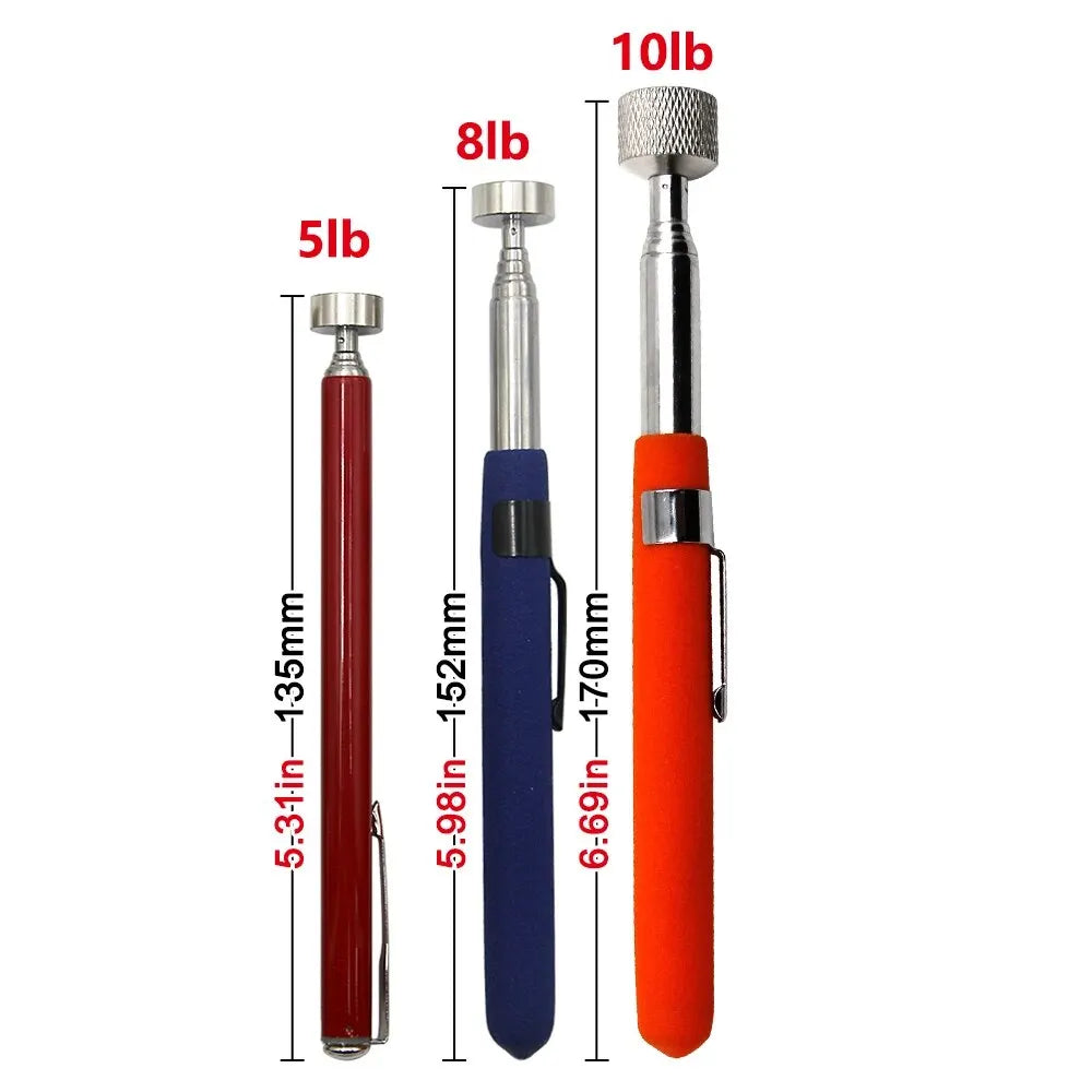 Magnetic Retractable Pickup Tool – Extendable Pen Clip Iron Rod, 5/8/10 LB