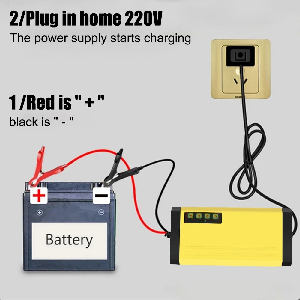 PHONEPACE 12V 2A Car Battery Charger – LCD Display Smart Charger for Wet & Dry Lead Acid Batteries