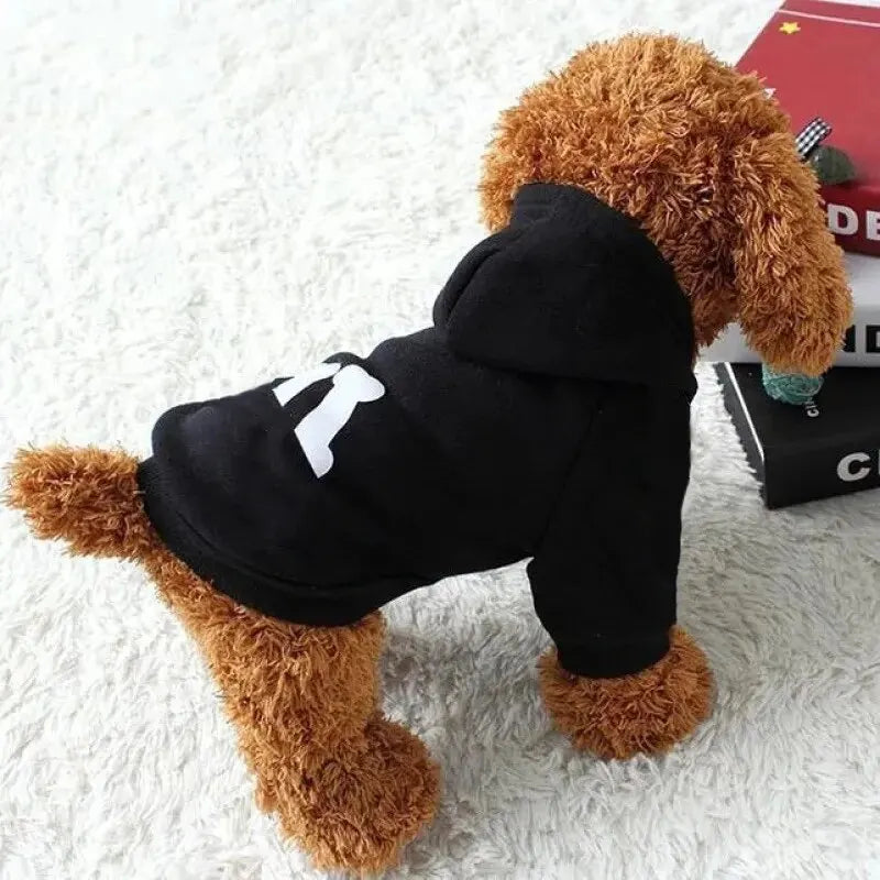 Trendy Bone Letter Print Pet Hoodie Sweater – Warm Thickened Dog & Cat Jacket for Autumn & Winter