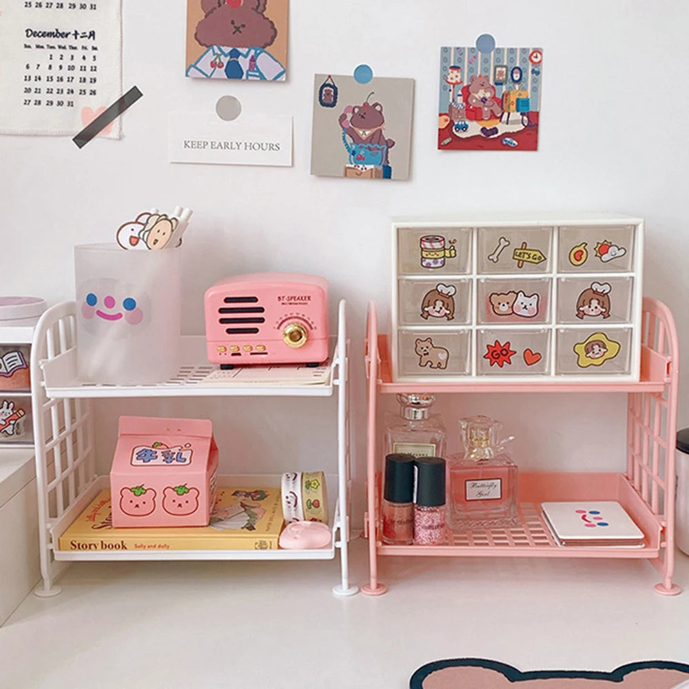 Multi-Tier Desktop Storage Organizer Rack – Stackable Stationery & Cosmetic Shelf