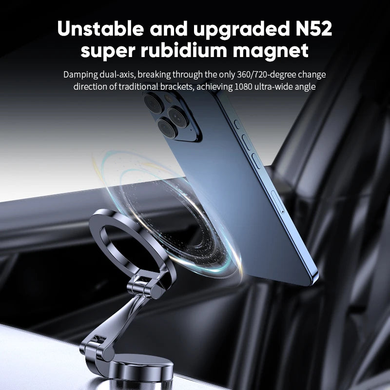 Magnetic Car Phone Mount – 360° Rotation Foldable Holder for iPhone & All Smartphones