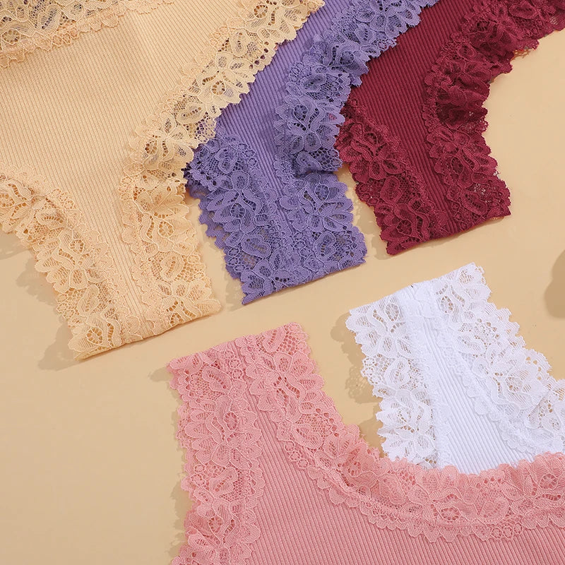 3-Pack Women's Lace Bikini Panties – Seamless Soft Cotton Underwear Set (Sizes S-XL)
