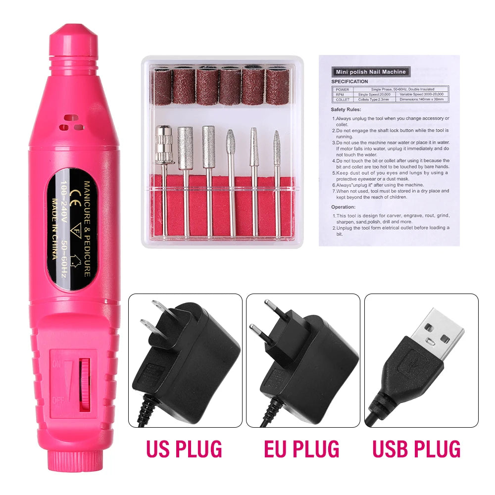 Electric Nail Drill Machine – Professional Manicure Tool with 6 Colors & EU/US/USB Plug
