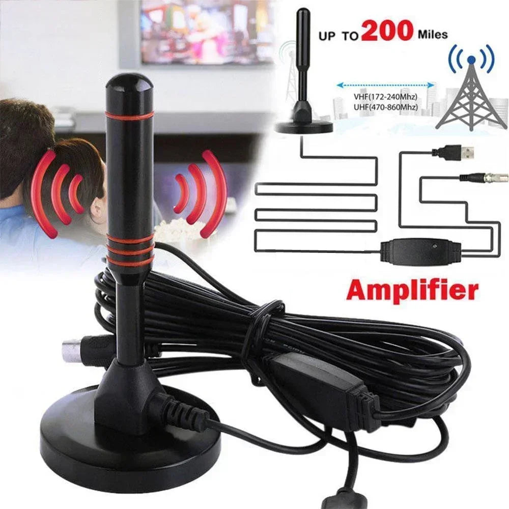 Indoor Digital TV Antenna - Ultra HD with VHF/UHF Amplifier, 200 Mile Range