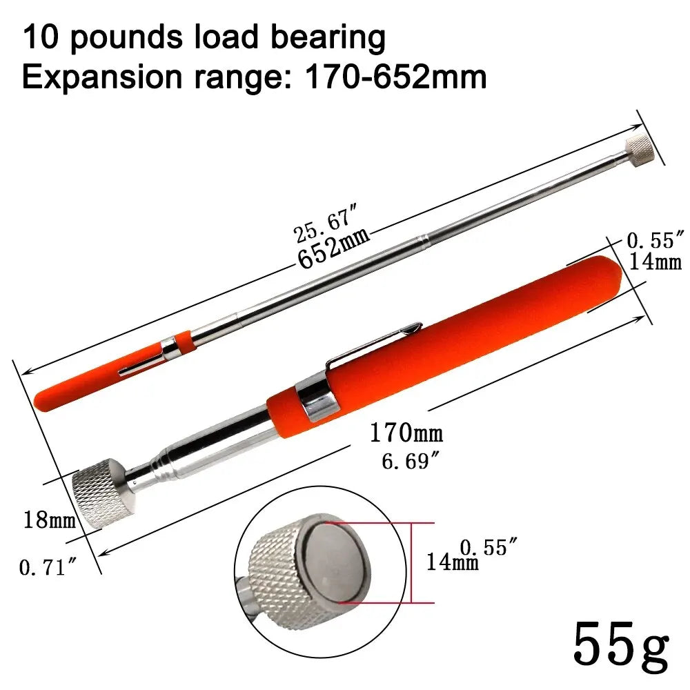 Magnetic Retractable Pickup Tool – Extendable Pen Clip Iron Rod, 5/8/10 LB