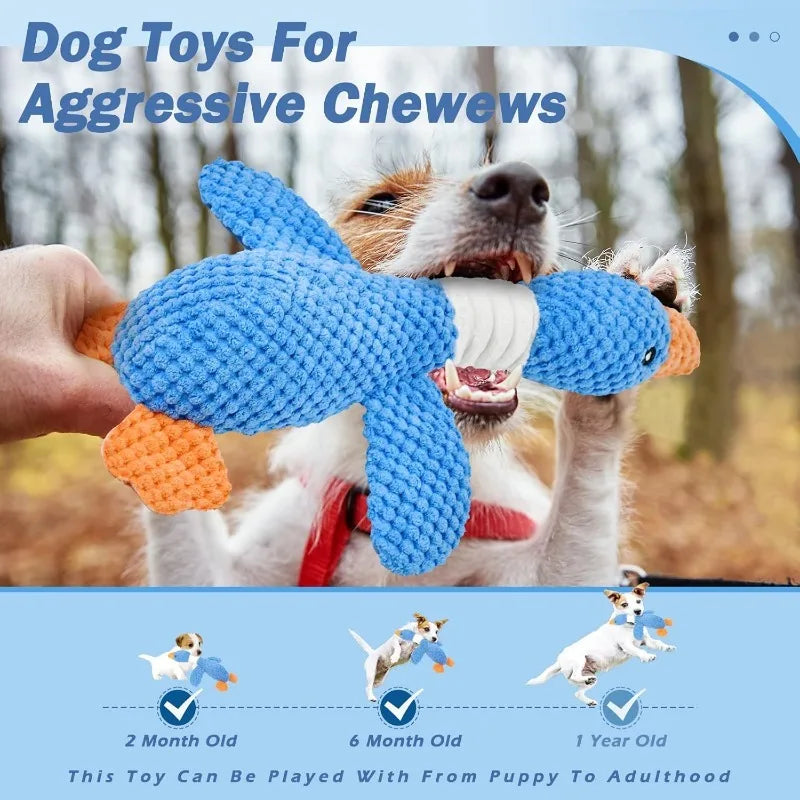 Squeaky Plush Dog Toy for Aggressive Chewers – Durable Interactive Pet Toy (Blue/Yellow)