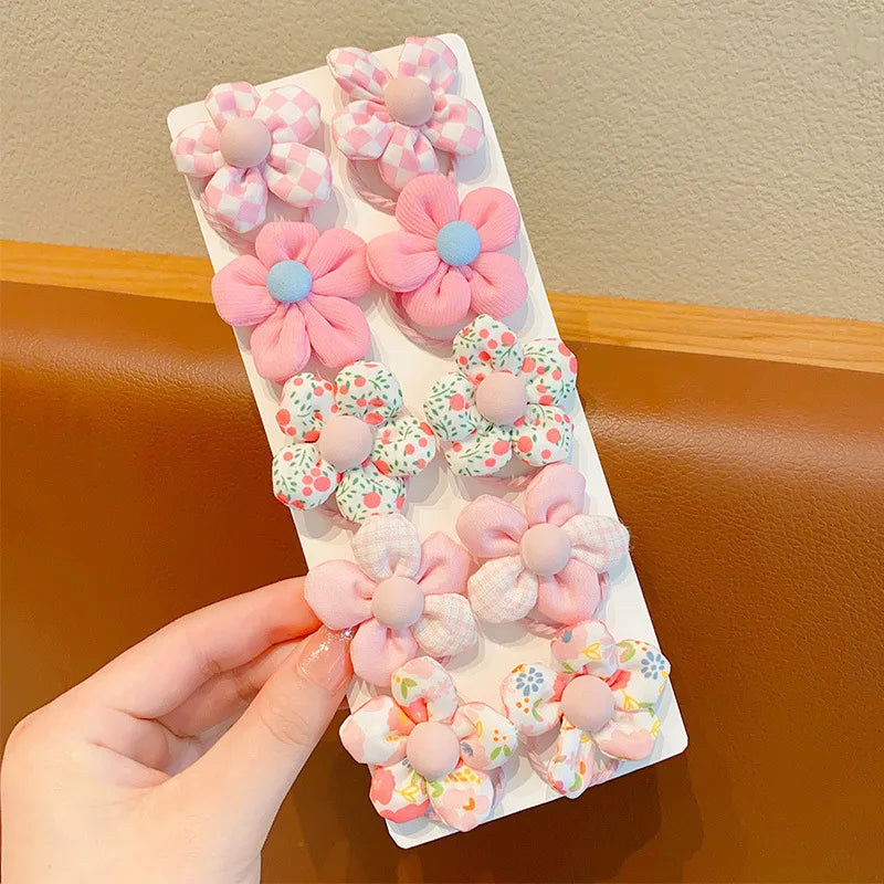 10Pcs Cute Flower Hair Bands Set – Soft Scrunchie Ponytail Holders for Baby Girls & Kids