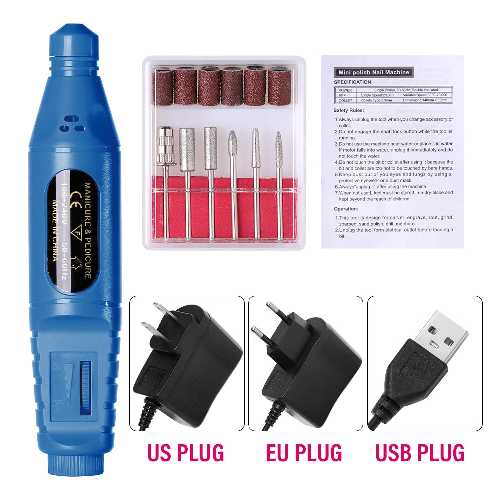 Electric Nail Drill Machine – Professional Manicure Tool with 6 Colors & EU/US/USB Plug