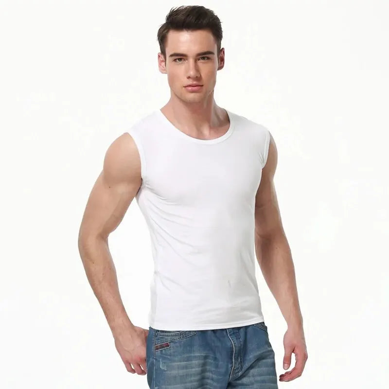 Men's Wide-Shoulder Cotton Tank Top – Breathable Sweat-Absorbent Sports & Gym Vest