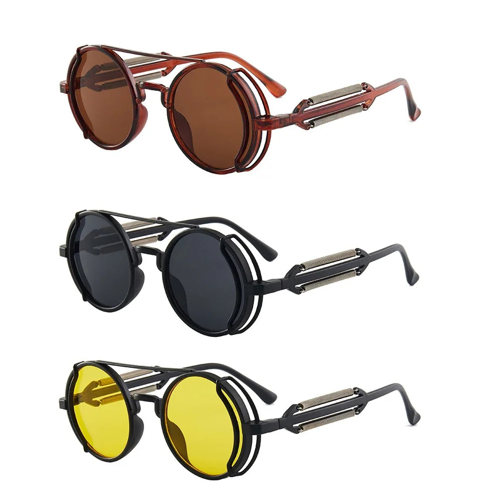 Classic Gothic Steampunk Sunglasses – Retro Round Mirror Lens Fashion Eyewear for Men & Women