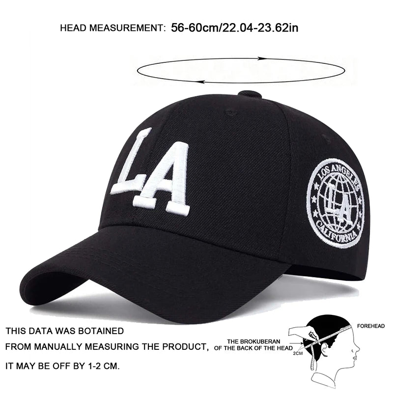 LA Embroidered Snapback Baseball Cap - Unisex Adjustable Hat, Multiple Colors