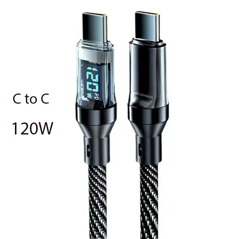 CUIDONG 100W/120W USB-C Fast Charging Cable with LED Display – USB-A to C & C to C (1m/2m)