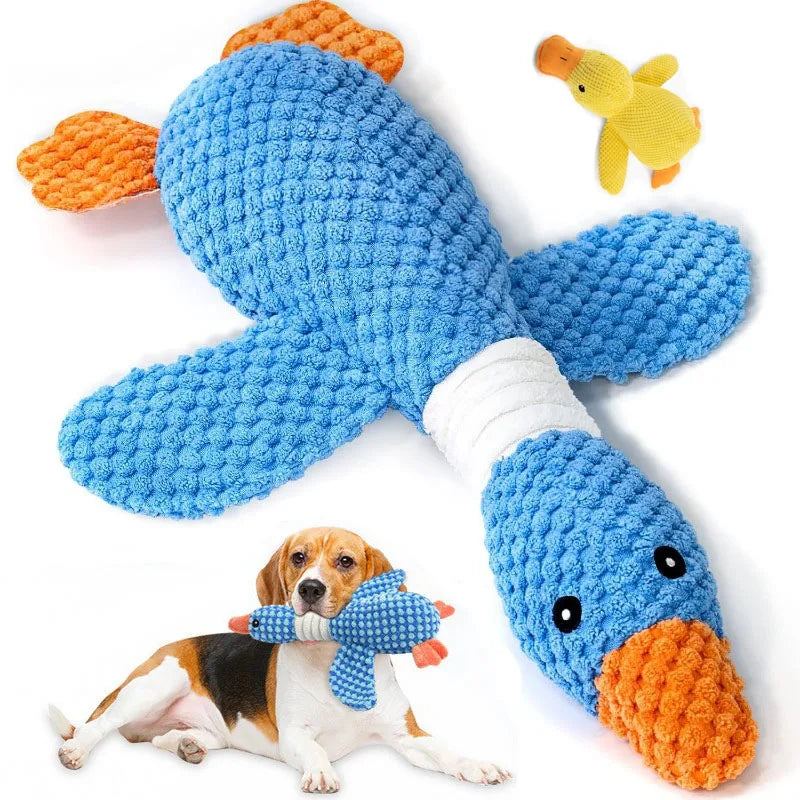 Squeaky Plush Dog Toy for Aggressive Chewers – Durable Interactive Pet Toy (Blue/Yellow)