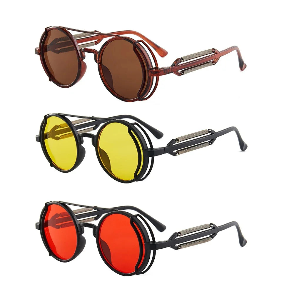 Classic Gothic Steampunk Sunglasses – Retro Round Mirror Lens Fashion Eyewear for Men & Women