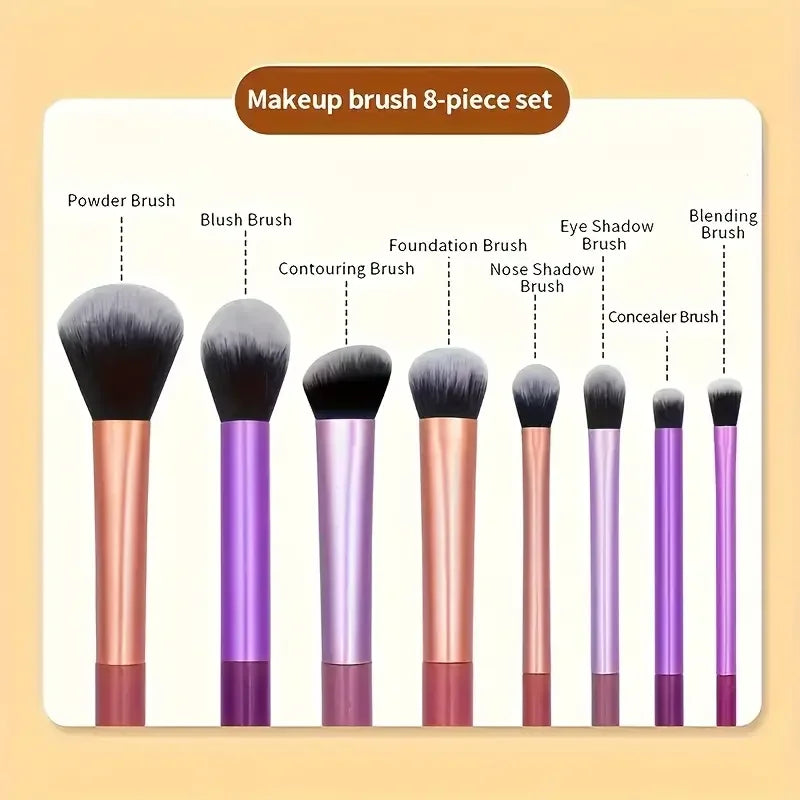 8pcs Makeup Brush Set – Soft Synthetic Foundation, Blush & Eyeshadow Brush Kit