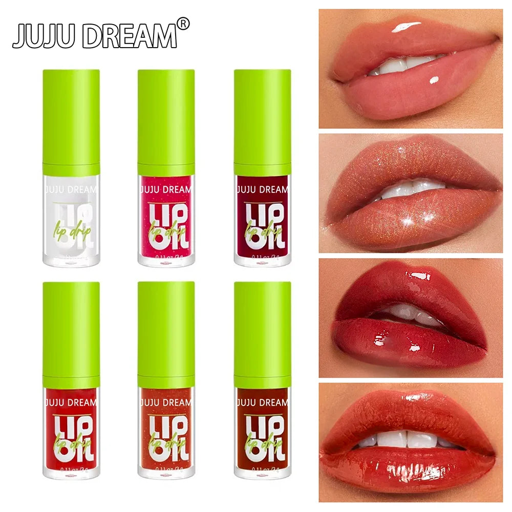 6 Colors Tinted Lip Oil Gloss - Moisturizing Shiny Finish, Waterproof Long-Lasting