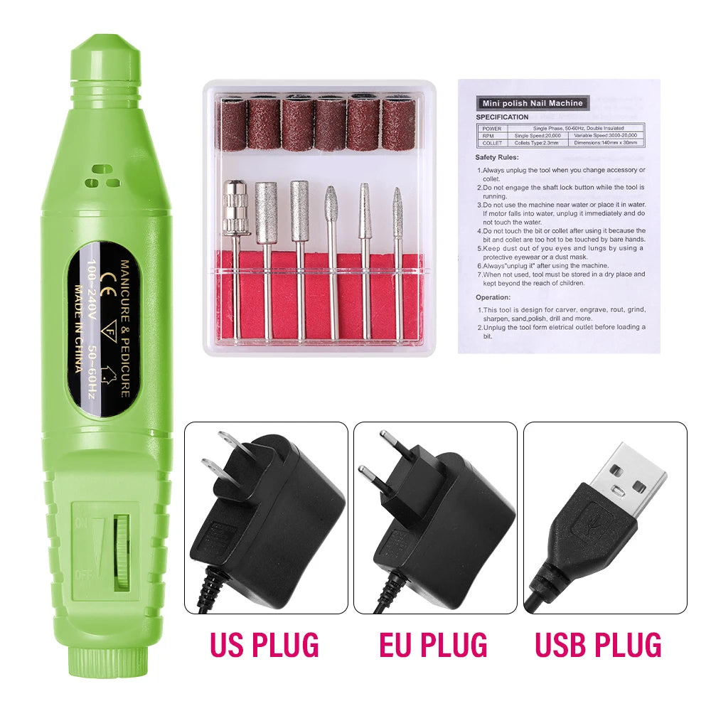Electric Nail Drill Machine – Professional Manicure Tool with 6 Colors & EU/US/USB Plug