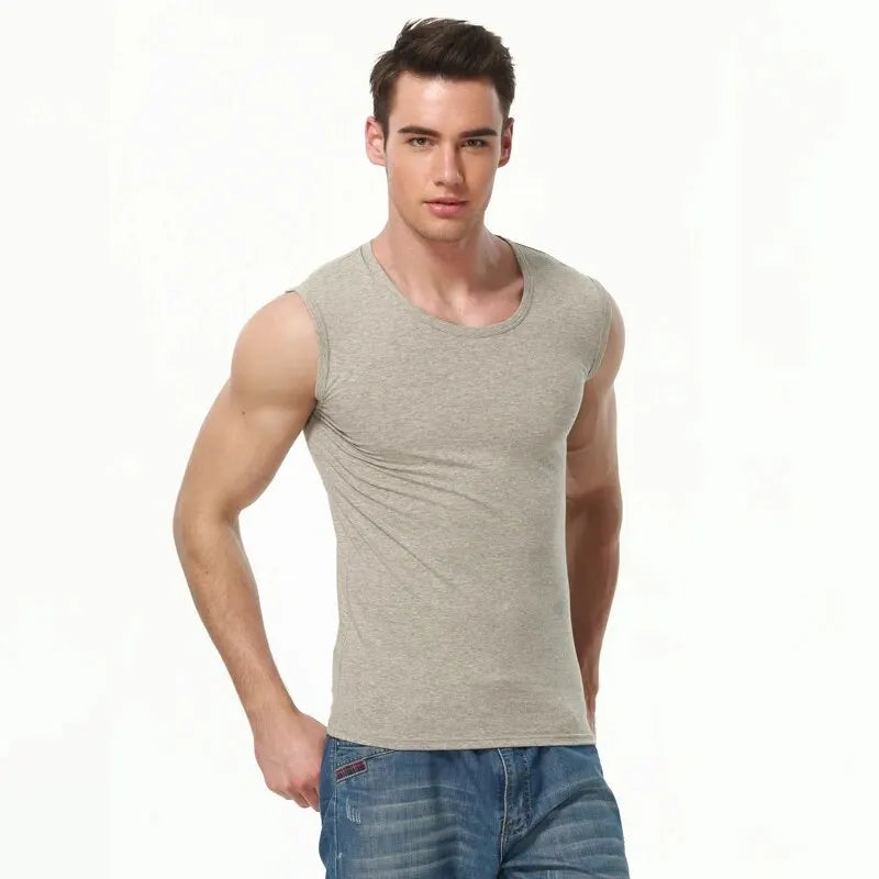 Men's Wide-Shoulder Cotton Tank Top – Breathable Sweat-Absorbent Sports & Gym Vest