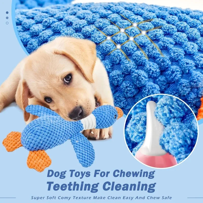 Squeaky Plush Dog Toy for Aggressive Chewers – Durable Interactive Pet Toy (Blue/Yellow)
