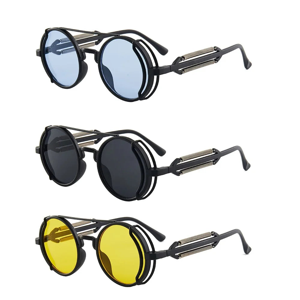 Classic Gothic Steampunk Sunglasses – Retro Round Mirror Lens Fashion Eyewear for Men & Women