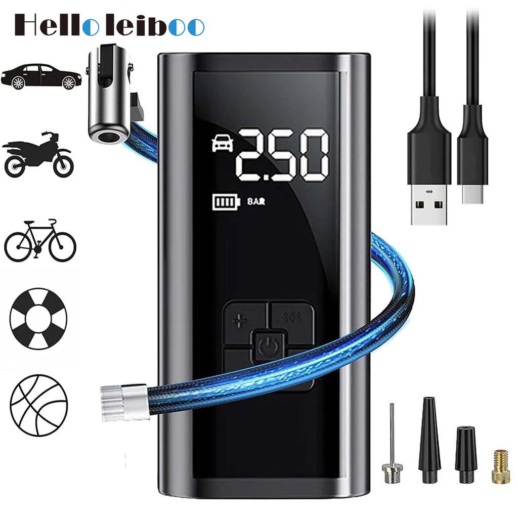 LEIBOO Portable Air Compressor – Fast Electric Tire Inflator for Car, Bike & Motorcycle