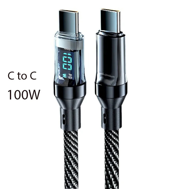 CUIDONG 100W/120W USB-C Fast Charging Cable with LED Display – USB-A to C & C to C (1m/2m)
