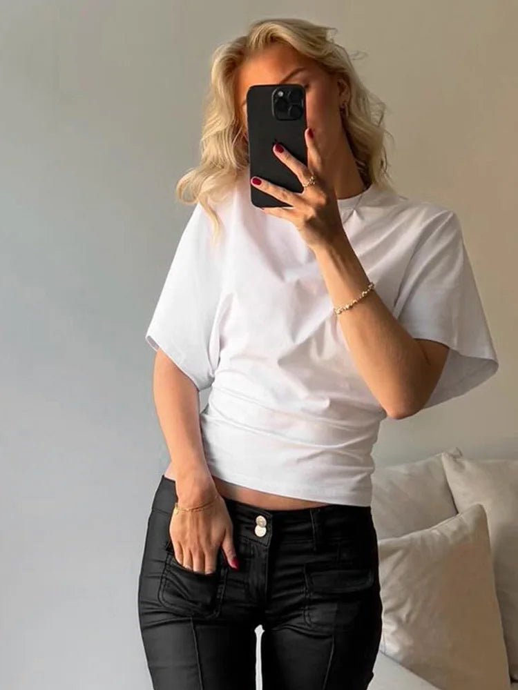 Women's Solid Crop Top T-Shirt | Stretch Round Neck Short Sleeve | Gray Black White