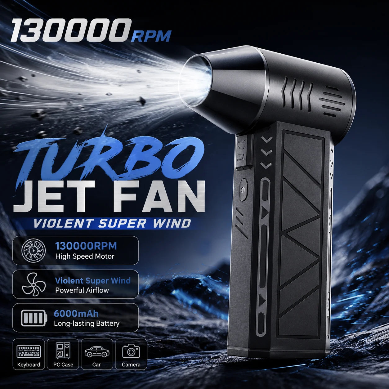 Portable Air Duster Blower - 130000RPM Cordless Cleaning Fan for PC, Car & Electronics