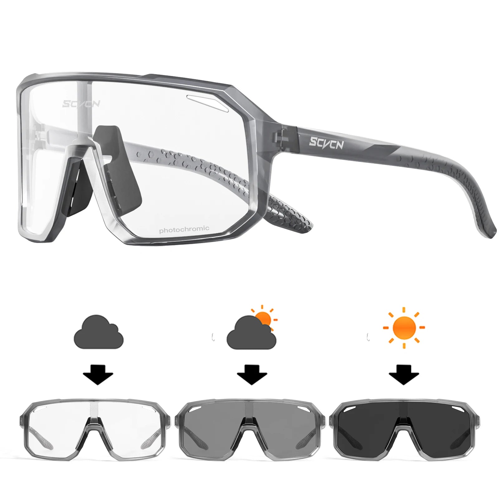 SCVCN Photochromic Cycling Sunglasses – UV400 Mountain Bike Glasses for Men & Women