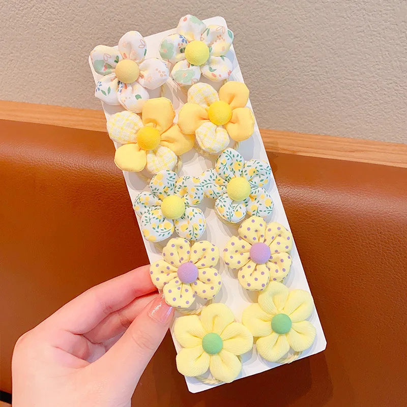 10Pcs Cute Flower Hair Bands Set – Soft Scrunchie Ponytail Holders for Baby Girls & Kids