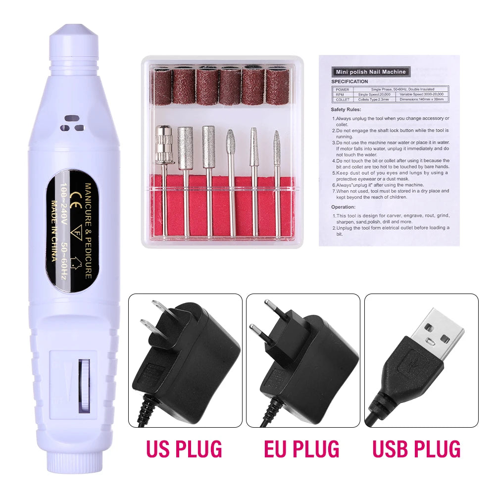 Electric Nail Drill Machine – Professional Manicure Tool with 6 Colors & EU/US/USB Plug