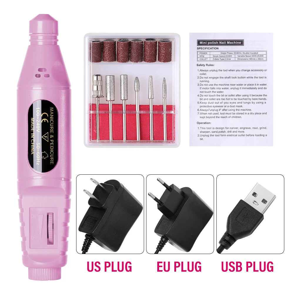 Electric Nail Drill Machine – Professional Manicure Tool with 6 Colors & EU/US/USB Plug
