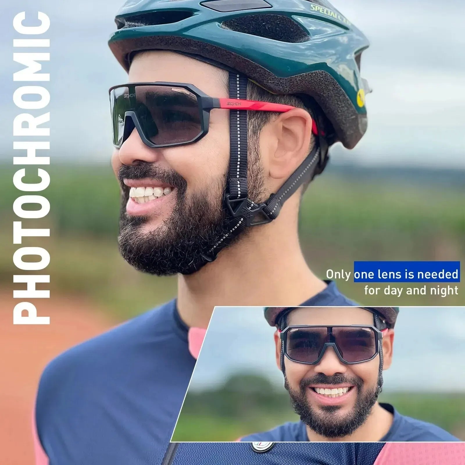 SCVCN Photochromic Cycling Sunglasses – UV400 Mountain Bike Glasses for Men & Women