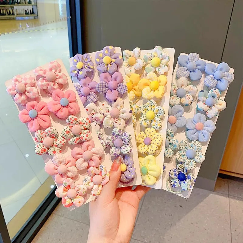 10Pcs Cute Flower Hair Bands Set – Soft Scrunchie Ponytail Holders for Baby Girls & Kids