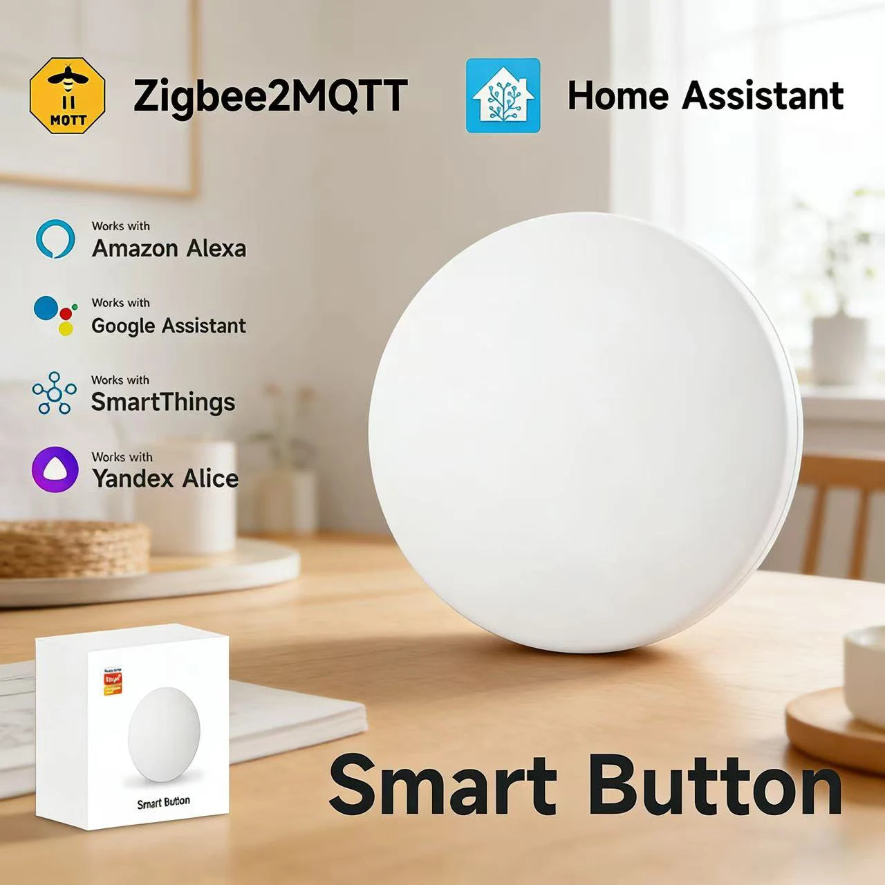 Zigbee 3.0 Smart Button Scene Switch – Wireless One Key Controller for Alexa & Google Home