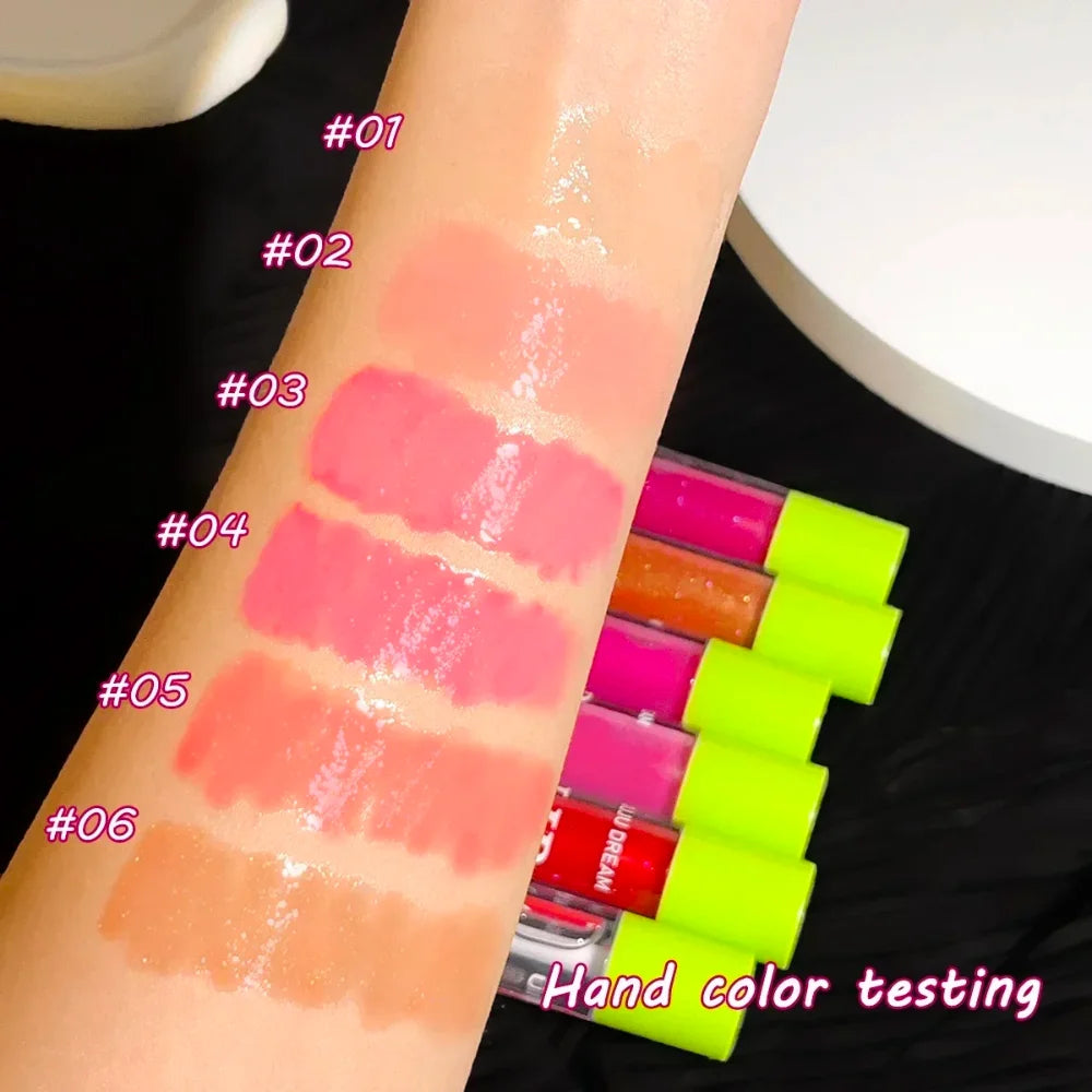 6 Colors Tinted Lip Oil Gloss - Moisturizing Shiny Finish, Waterproof Long-Lasting