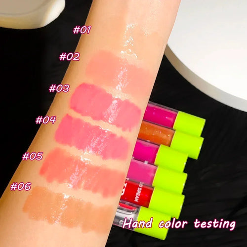6 Colors Tinted Lip Oil Gloss - Moisturizing Shiny Finish, Waterproof Long-Lasting