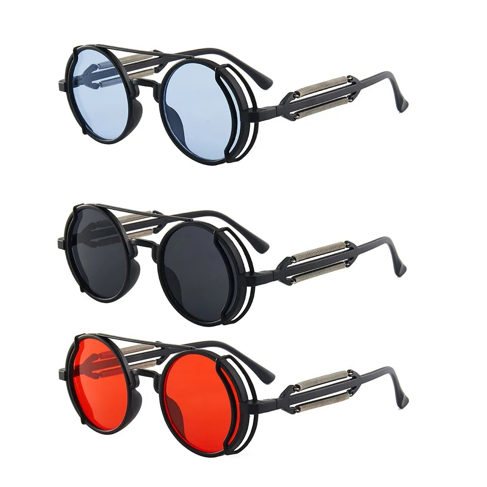 Classic Gothic Steampunk Sunglasses – Retro Round Mirror Lens Fashion Eyewear for Men & Women