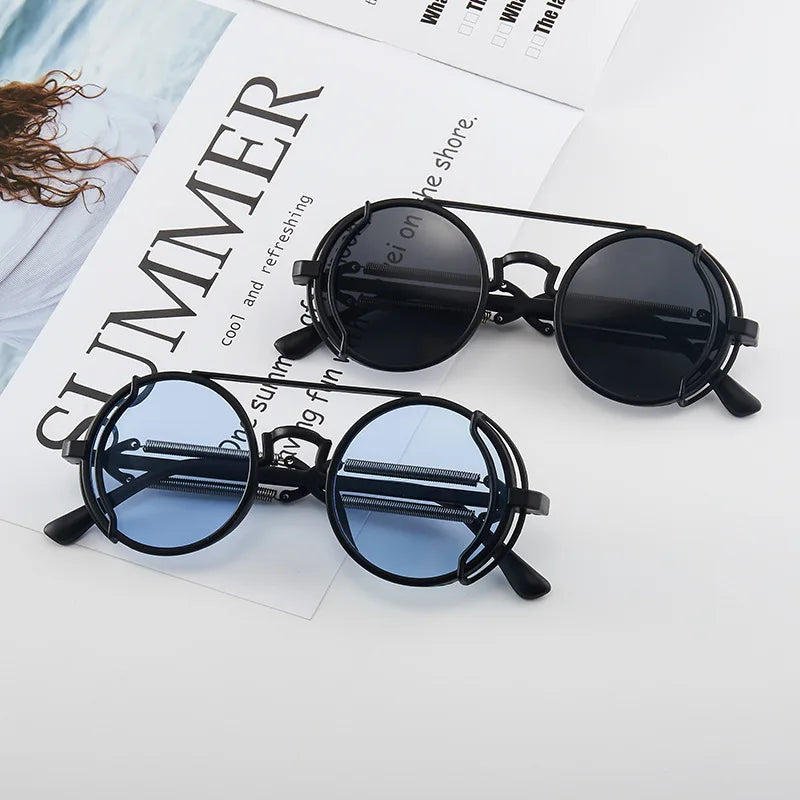 Classic Gothic Steampunk Sunglasses – Retro Round Mirror Lens Fashion Eyewear for Men & Women