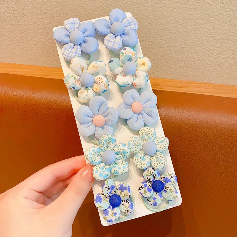 10Pcs Cute Flower Hair Bands Set – Soft Scrunchie Ponytail Holders for Baby Girls & Kids