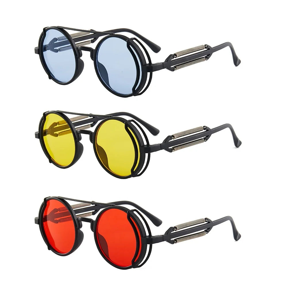 Classic Gothic Steampunk Sunglasses – Retro Round Mirror Lens Fashion Eyewear for Men & Women