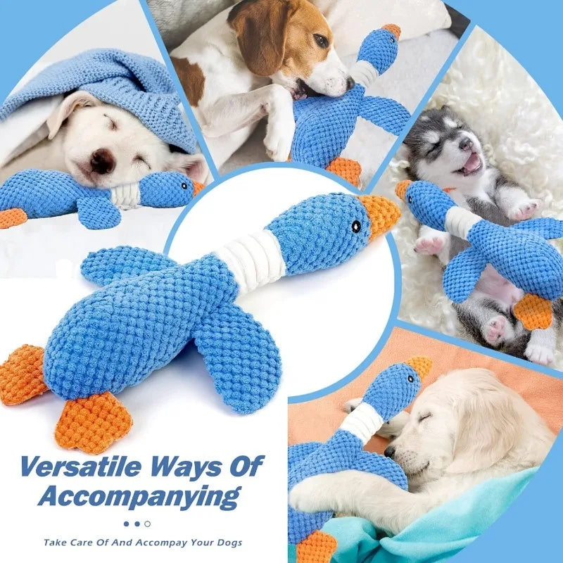 Squeaky Plush Dog Toy for Aggressive Chewers – Durable Interactive Pet Toy (Blue/Yellow)