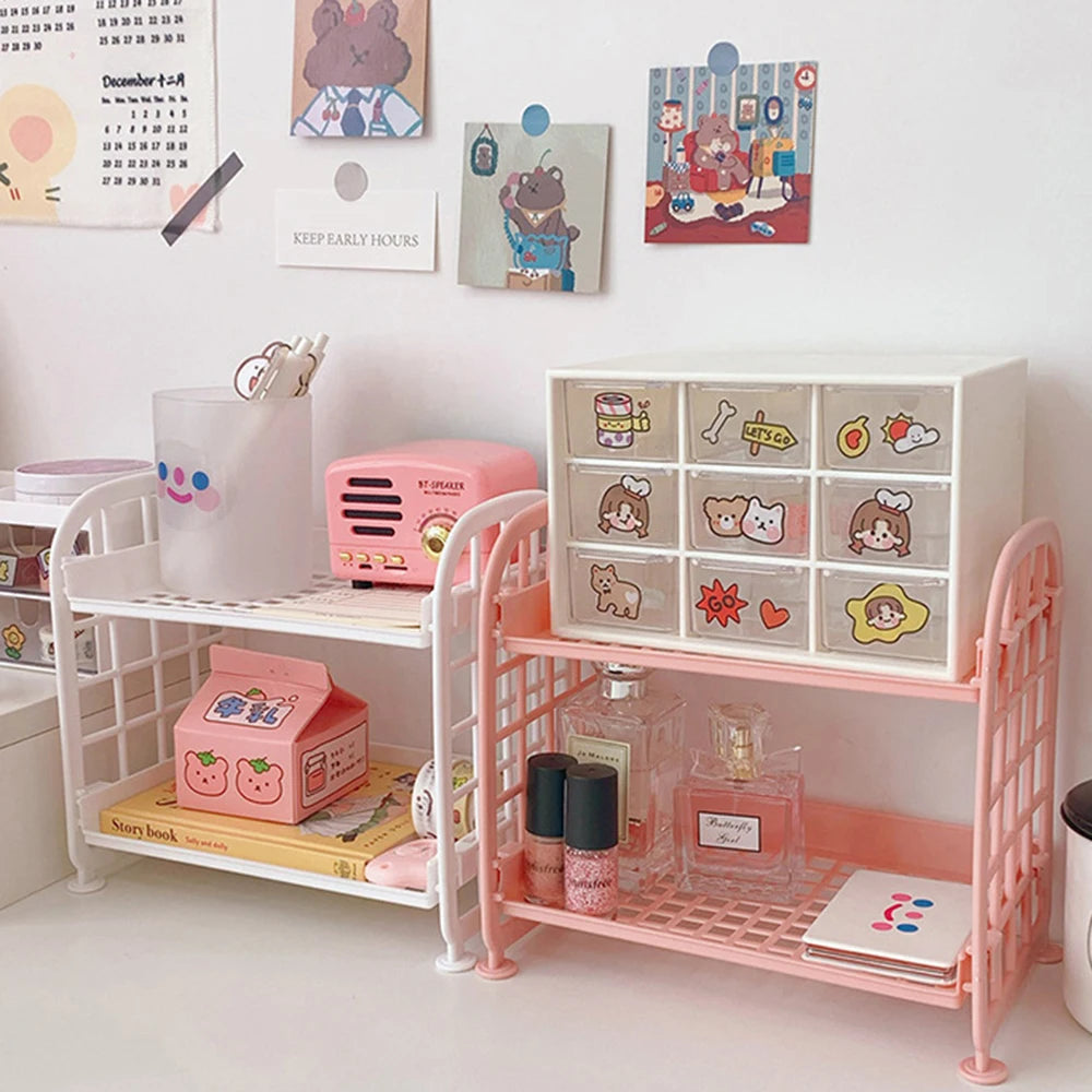Multi-Tier Desktop Storage Organizer Rack – Stackable Stationery & Cosmetic Shelf