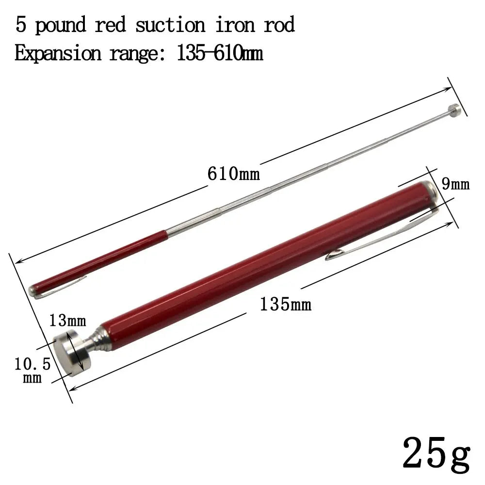 Magnetic Retractable Pickup Tool – Extendable Pen Clip Iron Rod, 5/8/10 LB