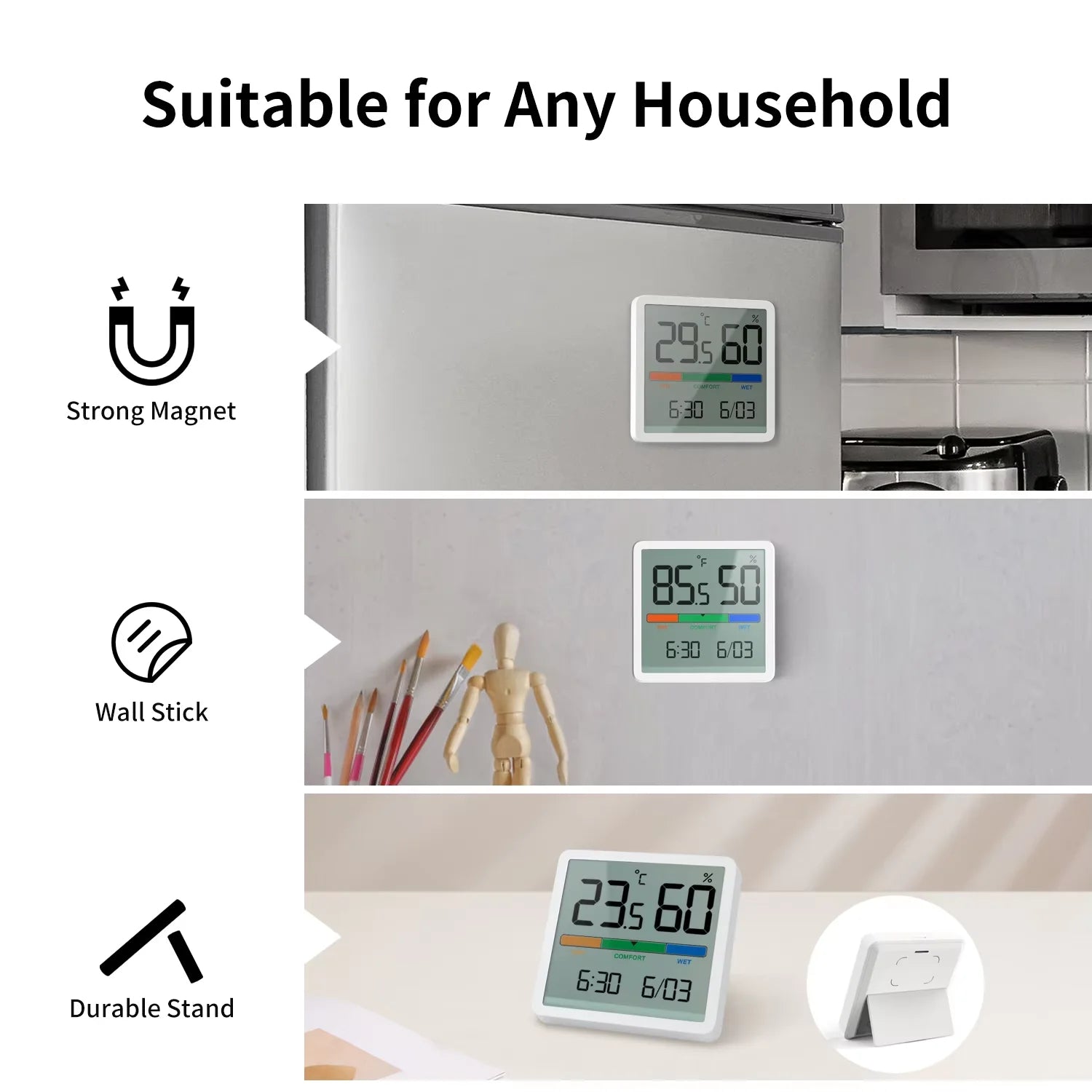 Digital Indoor Hygrometer & Thermometer - Temperature Humidity Monitor for Home & Kitchen