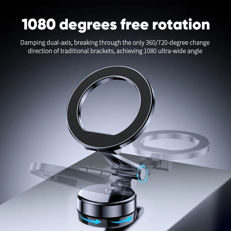 Magnetic Car Phone Mount – 360° Rotation Foldable Holder for iPhone & All Smartphones