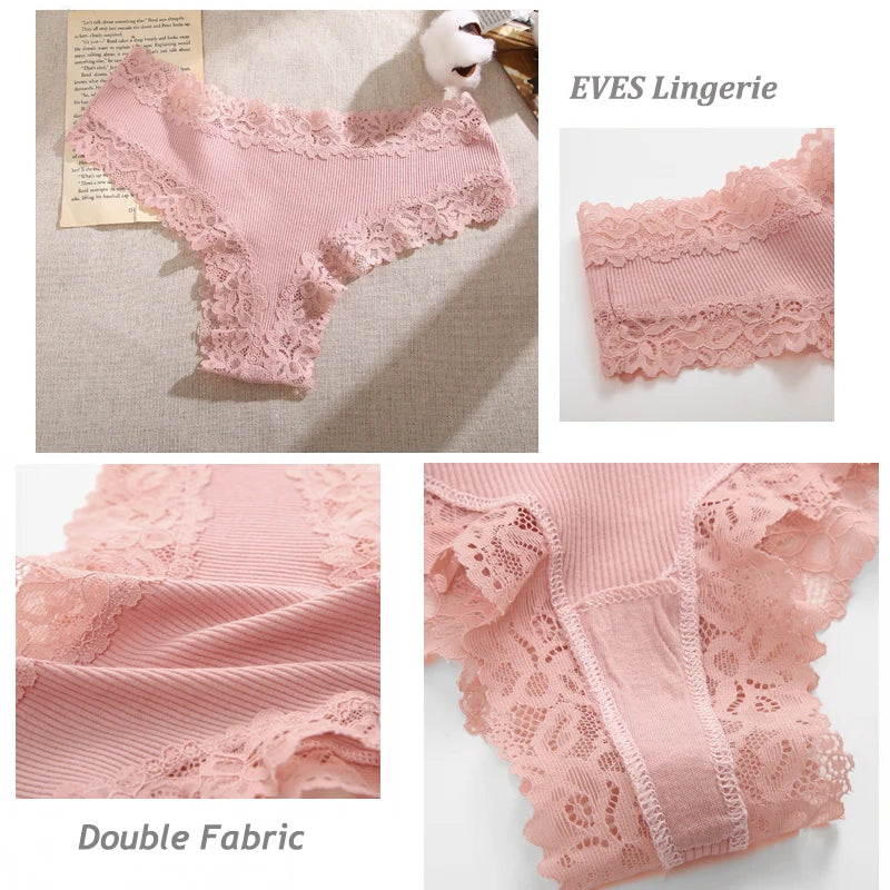 3-Pack Women's Lace Bikini Panties – Seamless Soft Cotton Underwear Set (Sizes S-XL)