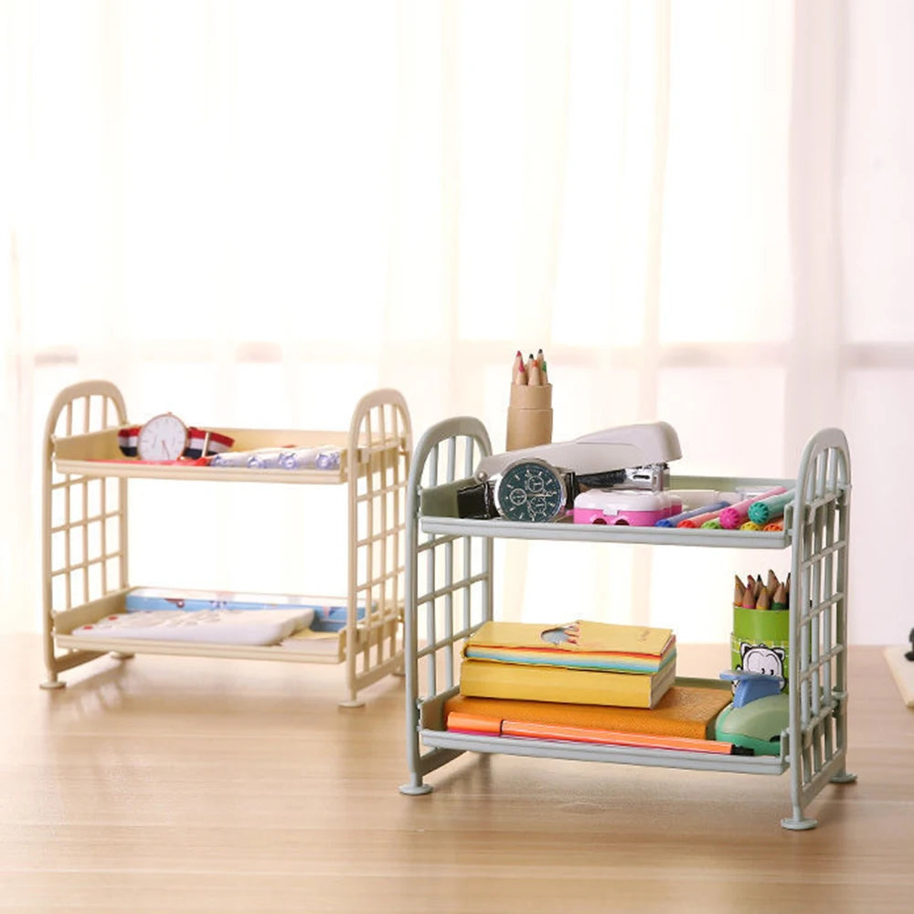 Multi-Tier Desktop Storage Organizer Rack – Stackable Stationery & Cosmetic Shelf