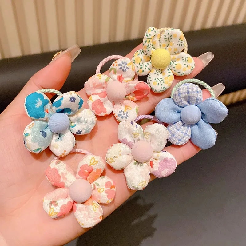 10Pcs Cute Flower Hair Bands Set – Soft Scrunchie Ponytail Holders for Baby Girls & Kids