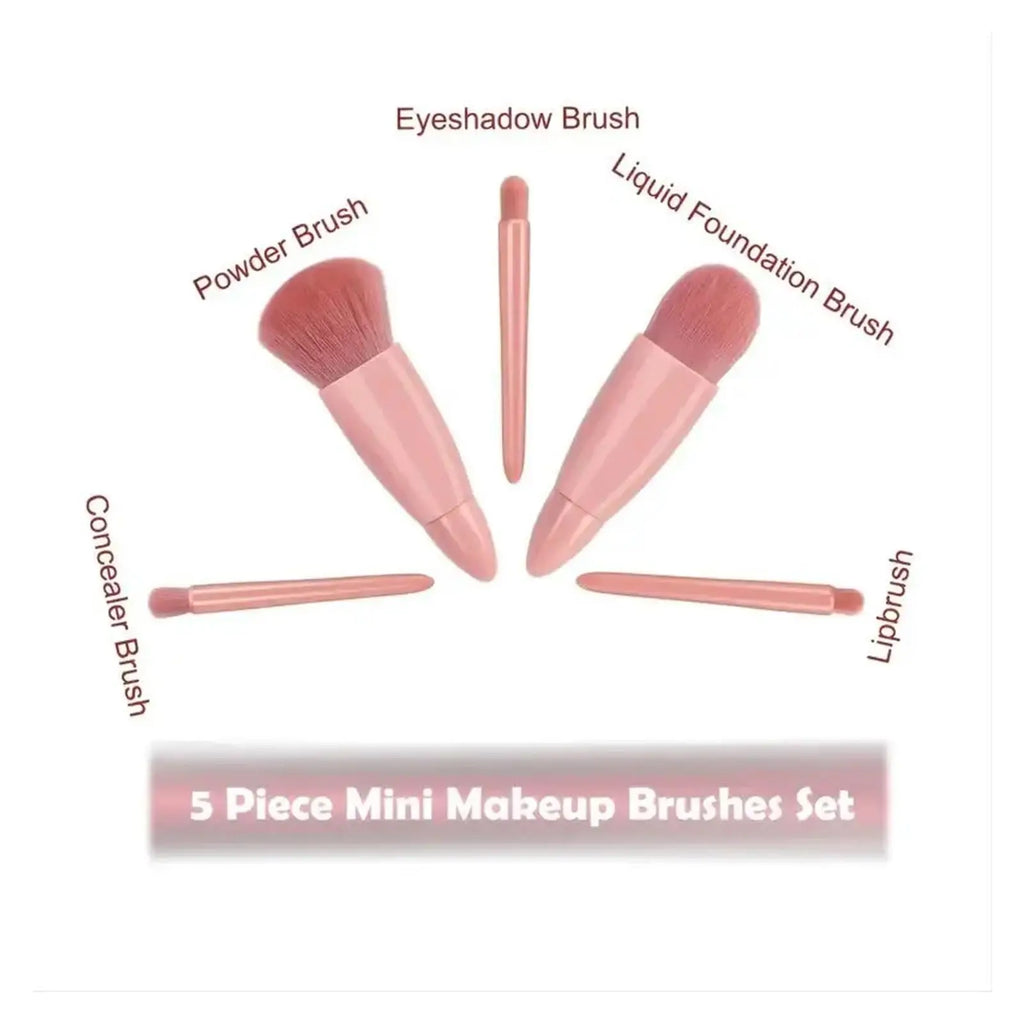 5pcs Mini Travel Makeup Brush Set – Complete Face Brush Kit with Mirror Storage Case